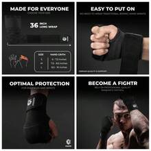 Premium Gel Inner Gloves - Quick Wrapping More Stability Gel Hand Wraps Boxing, Muay Thai, Martial Arts With Long Wrist Wrap - S 2.0 + Black - View 2