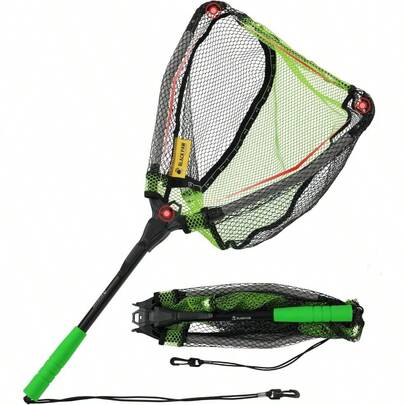 Floating Fishing Net Foldable Telescopic Fish Landing Net With Built In Length Scale Rubber Coated Kayak, Fly, Trout