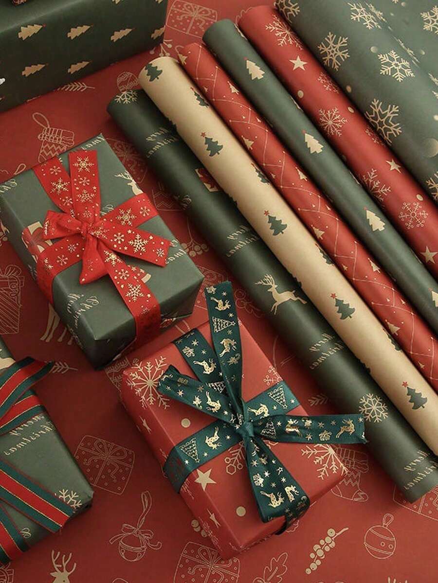 1/5 piezas Papel de regalo de Navidad, diseños de copos de nieve, renos, árboles de Navidad, cajas de regalo, ramos de flores, perfecto para Navidad, cumpleaños, celebraciones, bodas, adecuado para reuniones familiares, fiestas de Navidad, fácil de cortar, adecuado para embalaje DIY, envolver cajas de regalo, decoración de pared para vacaciones, decoración de fiesta con tema de muñeco de nieve de Navidad, decoraciones navideñas