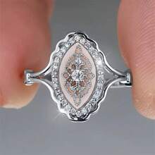 1 件优雅奢华的 14k 镀金女士承诺戒指，镶嵌闪亮合成方晶锆石 - 适合新娘结婚戒指、浪漫周年纪念礼物、生日珠宝 - 銀色 - 查看 2