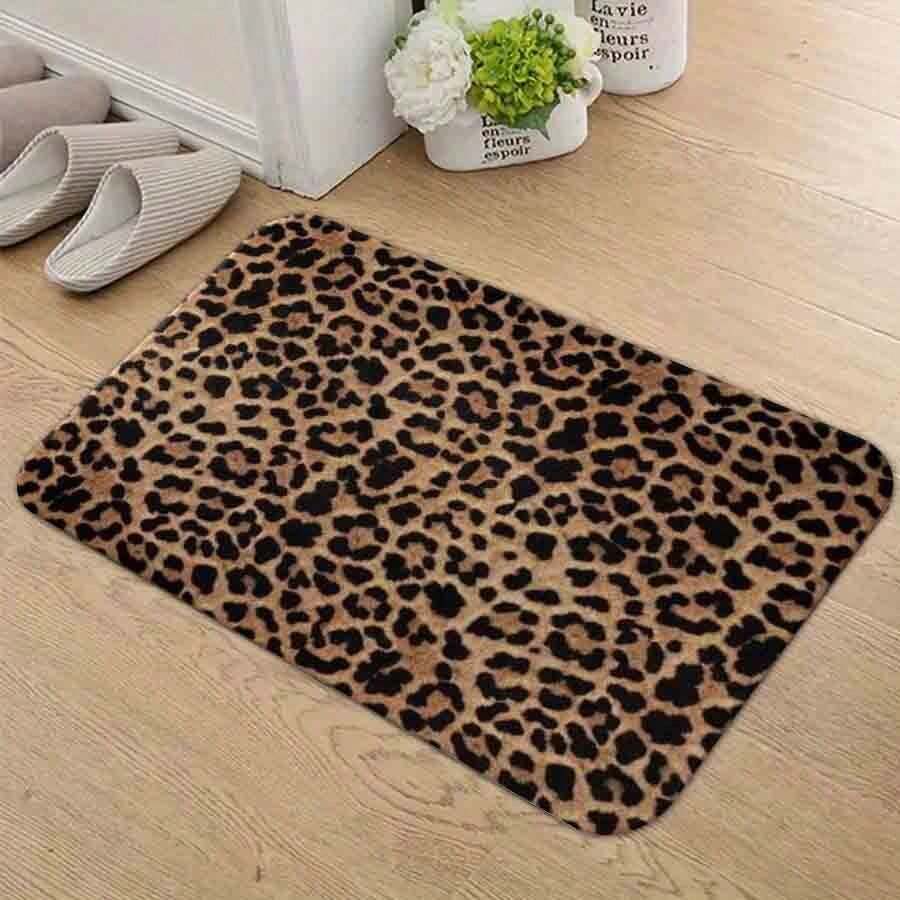 1PC Floor Mat--Leopard Print Bathroom Rug, Non-Slip Absorbent Washable Floor Mat, Decorative Entryway Doormat For Bedroom, Living Room, Bathroom - Ideal For High Traffic Areas, Machine Washable, 20x32 Inch--MatSoft, Comfortable And Easy To Clean, Suitable For Hallway Bathroom, Bedroom, Kitchen, Porch, Laundry Room, RV Outdoor Decoration Holiday Decoration Three Sizes Available Halloween Door Decor Fall Decorations For Home - màu đen - Xem 1