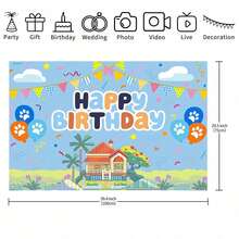 1pc Blue Puppy Theme Happy Birthday Party Backdrop, Decorated With Cute Paw Prints And Ribbon Design, Suitable For Birthday Party Decor, Photo Banner Prop, Cartoon Photography Background, Cake Table Decor, And Birthday Party Supplies. - Multicolor - View 9