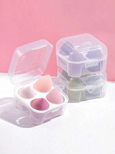 1/2pcs Four-Grid Makeup Sponge Storage Box, Gourd Shaped Powder Puff Dust-Proof Portable Plastic Packaging Box, Cosmetic Storage, Makeup Organizer, Storage, Bathroom Storage, Bedroom Decor, Cosmetic Storage Boxbag,Room Decor,Bags,Makeup Bag