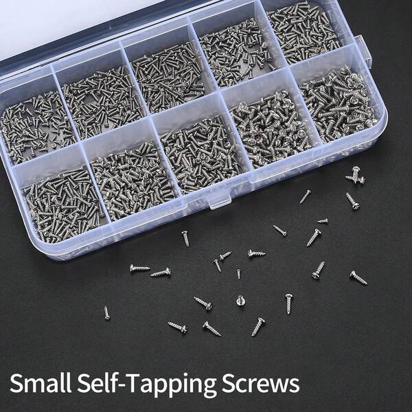 1200 قطعة مجموعة براغي ذاتية اللصق الصغيرة، مجموعة براغي معدنية صغيرة الرأس، فئة 4.8 - للنظارات والساعات والهواتف والكاميرات والأجهزة المحمولة - براغي رأس مسطح صغيرة جدًا M1/M1.2/M1.4/M1.7