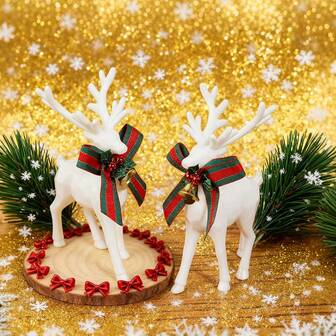2 件圣诞铃铛和驯鹿雕像，圣诞派对桌面装饰雕像，可收藏的圣诞树装饰品，家居，酒店，客厅，卧室，办公室，节日氛围，现代简约桌面装饰，圣诞节，感恩节，新年，婚礼，情人节，送给爱人，家人，朋友，同事的生日礼物