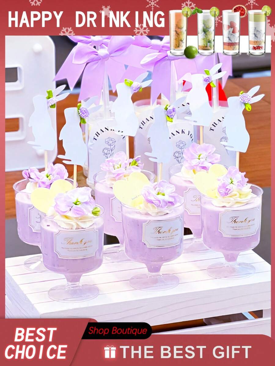 10/20/50 5 Oz Dessert Cup, Tiramisu Cup, Clear Plastic Pie Cup, Round Appetizer Cup, Fruit, Pudding, Mousse, Ice Cream, Party, Wedding, Valentine's Day, New Year - Multiple Colors/random Styles - View 1