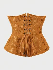 Underbust Corsets For Women,Corset Belt, Women's Floral Jacquard Lace Up Under Boob Corset Slimmer Body Shaper - 金色 - 查看 3