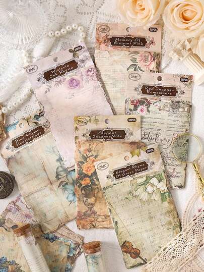 30 Sheets/Pack, Flowers And Plants Border Material Paper, Writing Background Paper, Small Fresh Plant Flower Patterns, DIY Photos, Scrapbooks, Cards, Handbook Decoration Supplies, Back-To-School Gift Box Packaging Material Paper