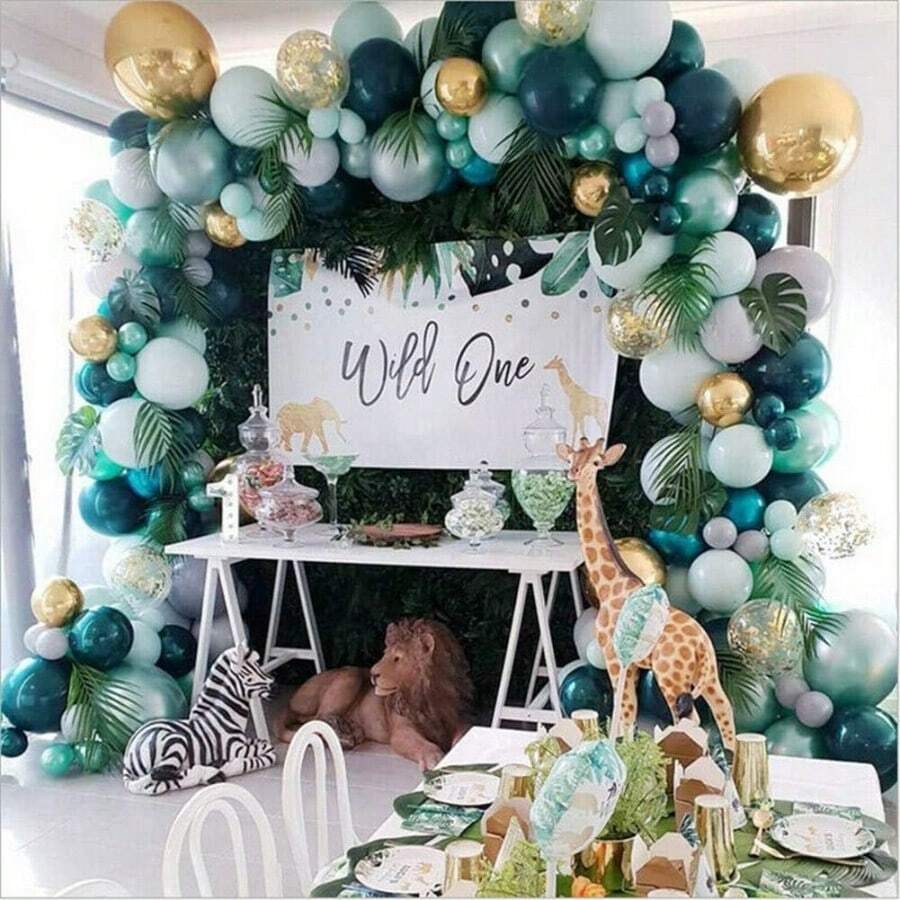 Jungle  Theme Decorations Balloon Garland Arch Kit Tropical Leaves Decoration Colorful Balloons Balloon Strip Green Animal Theme Baby Shower Birthday Party Decorations 166Pcs