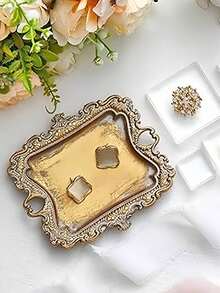 Decoración vintage para el hogar Accesorios de baño Bandeja pequeña para joyas Plato antiguo para anillos Bandejas doradas de estilo francés rústico Lindo plato de latón para baratijas y joyas Soporte de exhibición Decoración barroca para dormitorio y boda
