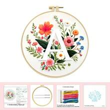 26 Alphabet Floral Cross Stitch Kit - DIY Materials (Including Embroidery Frame, Needles, Threads, Printed Fabric) With Instructions, 11CT Grid 29*29cm Decorative Painting, Home Gift, Beginner Embroidery - Multicolor - View 25
