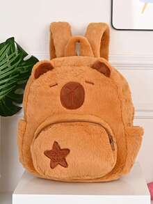 Plyschig kapybararyggsäck, söt bokväska, mångsidig pälsryggsäck - Brun - Visa 3