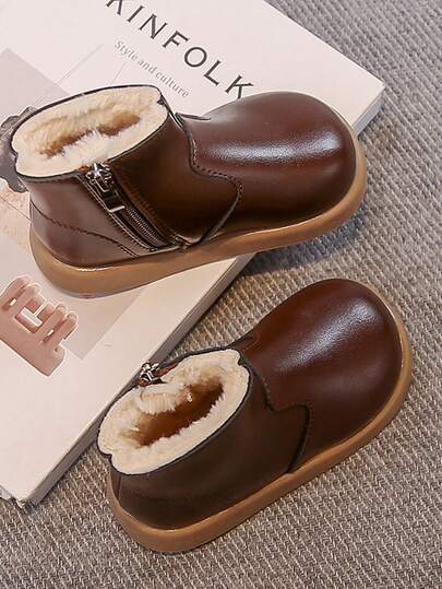 1 par de botas de nieve para niños, forradas de peluche, suela gruesa, suave, hasta la pantorrilla, impermeables, zapatos de invierno cálidos para niños, modelo nuevo 2025