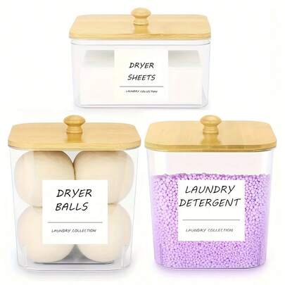 3 Packs/4 Packs Clear Laundry Pods Container & Dryer Sheet Holder, Plastic Square Laundry Room Organization And Storage Jars With Lids, Scoops & Labels For Detergent