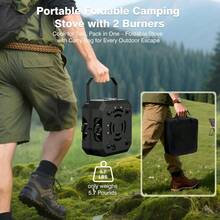 Portable Propane Camp Stove With 2 Burners, Independently Adjustable Heat, Foldable Design, Black, For Camping, Tailgating, Backyard BBQ, Durable Metal Construction - Black - View 5
