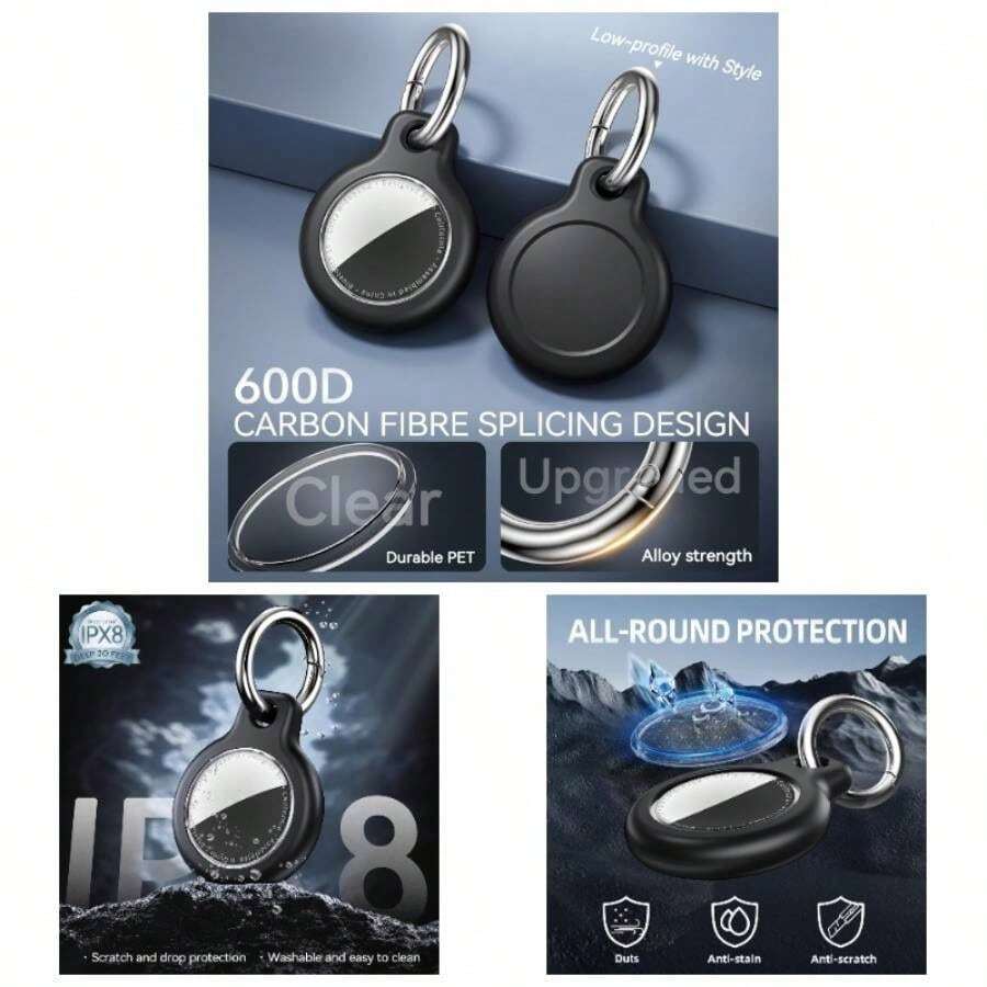 4 Pack IPX8 Waterproof Airtag Holder Airtag Keychain AirTags With Keychain, Silicone GPS Cover+TPU Waterproof Cover - Item Finders Case Pets, BlackWhiteRedBlue - 黑白紅藍 - 查看 1