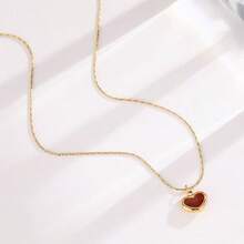 1 件简约优雅金色心形项链，适合女士，别致精致锁骨链项链配饰