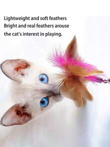 New Cat Teaser Wand, Self-Entertaining, Relieve Boredom, With Feather & Bell, Pet Cat Toy - Multicolor - View 4