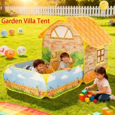 1pc Children's Garden Villa Tent, Children's Tent, Farm Design, Yellow, Creative Pattern Stimulates Children's Imagination, Ball Pit (Balls Not Included), Ideal Toy Playhouse For Kids, Foldable Portable Ball Pit, Comes With Baby Toys, Suitable For 3-12 Years Old, Family Camping Tent, Suitable For Boys And Girls