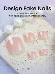 24Pcs Medium Square Press-On Toenails White French Tips Fake Toenail Minimalist Full Cover For Women Girls Daily Wear Art Charms Summer Nails Nail Supplies Nails(Random Delivery) - 隨機 - 查看 5