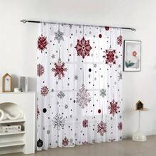 2 Rèm cửa mỏng họa tiết bông tuyết Giáng sinh - In kỹ thuật số 2D mờ đục, thiết kế kèm túi treo để trang trí phòng khách và phòng ngủ, trang trí nhà theo cảm hứng thiên nhiên, trang trí nhà nghệ thuật | - Rèm treo thanh treo, rèm cửa mỏng phòng khách - Nhiều màu - Xem 2