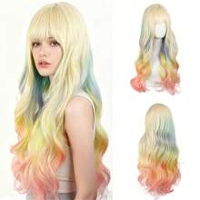 渐变色长卷发假发，适合角色扮演、万圣节、圣诞节、派对等场合，耐热合成长卷发假发，女士发型 - 彩色 - 查看 10