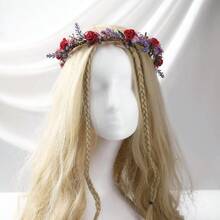 DWomen's Red Flower Crown Headband Lace And Foam Hairband With Rose Floral Decoration Suitable For Weddings Parties And Everyday Wear For Women - Đỏ - Xem 2