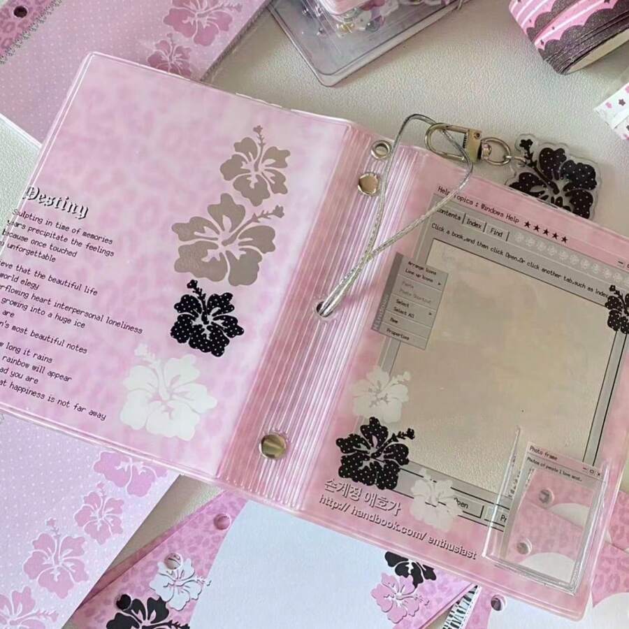 Pink Leopard Print Flower M5 Binder Loose Leaf Notebook Sticker Organizer - Pink - View 1