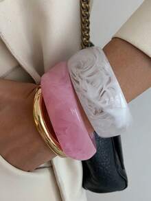 1 Stück/3 Stücke/Set Bohème geometrisches Vintage-Armband aus glattem Harz in Trommelform, luxuriös, lässig, für den Alltag, Paare, Urlaub, Party, Streetstyle, geschwungenes Metallarmband als Geschenk (Material und Farbe des Armbands können vom tatsächlichen Produkt abweichen)