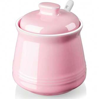 Sugar Bowl With Lid And Spoon, 12 Oz Ceramic Sugar Bowl With Spoon, Sugar Container For Coffee Bar, Sugar Jar Sugar Dispenser Bowl, Modern Kitchen Decor, White