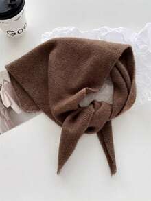 Bufanda/chal triangular de punto para mujer, cálido cuello envolvente, pequeña bufanda versátil y multifuncional, para otoño/invierno con vestido - Bufanda triangular marrón oscuro - Ver 5