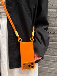 1pc Starry Orange + Orange Lanyard Thick Liquid Silicone High-End Stylish Phone Case Suitable For IPhone 17/17Pro/17Promax/16promax/16/16pro/16plus/15/15promax/15pro/11/12/13/14promax/11pro/11promax/12pro/12promax/13pro/13promax/14pro/14promax - Orange - View 3