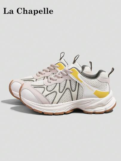 1 Pair La Chapelle Women's Thick Sole Lace-Up Soft Bottom Casual Shoes, Low-Top Outdoor Flat Shoes, Round Toe Low Heel Non-Slip Solid Color Elegant Soft Bottom Hiking Shoes, Suitable For Students, Graduation Photos, Flat Shoes, Low-Top Leather Sports Skateboard Shoes