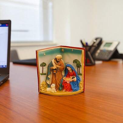 Statua della Natività di Ognissanti 14*14*7cm | Figurina in resina di Gesù e della Sacra Famiglia con agnello | Decorazione religiosa cristiana da tavolo per la stagione spettrale dell'arredamento domestico