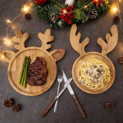 1PC Cute Deer Shaped Wooden Serving Tray, Nordic Style Fruit Nut Plate For Home Kitchen Party, Cross - Border Tableware