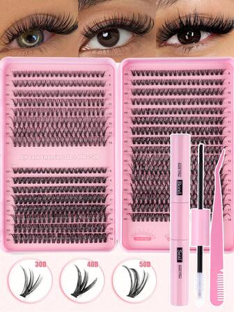 640Pcs Lash Extension Kit, DIY Eyelash Extension Kit Individual Lashes Cluster D Curling, Lash Clusters With Lash Bond And Seal And Lash Applicator Brush Tool For Self Application At Home(10D-20D-30D-40D-50D-60D-80D) Lash Clusters Kit, Lashes, Eyelashes, Fake Lashes,Suitable For Travel, Daily Wear For Beginners, Weddings, Dates, Parties, Festivals, Very Suitable For Christmas/Halloween/Gift Eyelash Bundles