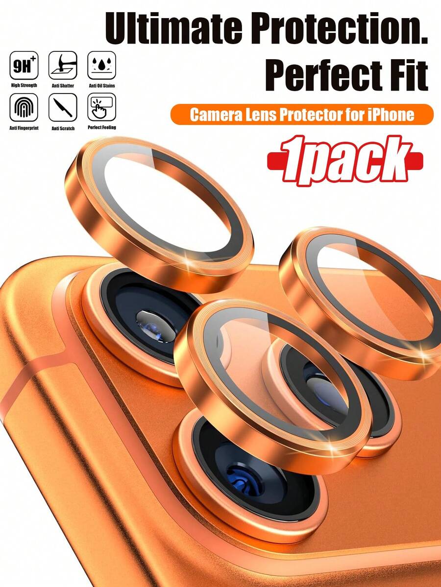 1 Set, Anti-Scratch Ultra-Clear Tempered Glass Camera Lens Protector - Compatible With IPhone 17/17 Pro/17 Pro Max/15 Pro Max/15 Pro/14 Pro - Perfect Fit, Scratch-Resistant, Orange