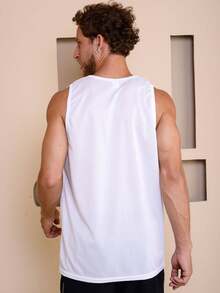 Men's Sleeveless Sports Tank Tops - Quick-Drying And Breathable Running And Gym Shirts With Geometric Patterns - Moisture-Resistant Workout Shirts For Beachwear, Casual Wear - Ideal Gift For Men, Couples - Spring/Summer Sportswear, Gym Clothes - 白色 - 查看 3
