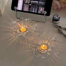 1个玻璃花朵烛台 法式复古装饰品 浪漫烛光晚餐烛台装饰 桌面树脂圣诞树圣诞老人烛台 圣诞派对装饰品 - 彩色 - 查看 3