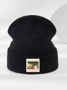 1pc Unisex Autumn/Winter Outdoor Casual Fashion Elastic Soft Comfortable Knit Beanie Hat With CAT Logo Print, Versatile For Daily Wear - A - View 17