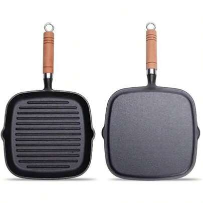 Nonstick Grill Pan For Stove Tops Cast Iron Grill Pan Frying Pans Saute Fry Pan With Pour Spouts Square Big Cooking Surface Durable Skillet Indoor And Outdoor Grilling Free Clips And Oil Brushes