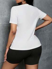 Conjunto set paquete pack 2 piezas dama mujer playera camiseta blusa gráfica manga corta cuello redondo shorts leggings biker cortos básico casual estampado cereza cherry animal print leopardo - Blanco y Negro - Ver 2