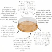 Boleira Bambu Com Tampa Em Acrílico Porta Bolo Para Bolo Torta Pudim Queijo 28cm