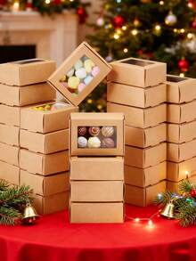 12/6pcs Soap Boxes For Homemade Packaging, Small Kraft Paper Snack Boxes With Window Display, For Candy, Bread, Soap Making, 3.7 X 2.6 X 1.4 Inches (Brown)