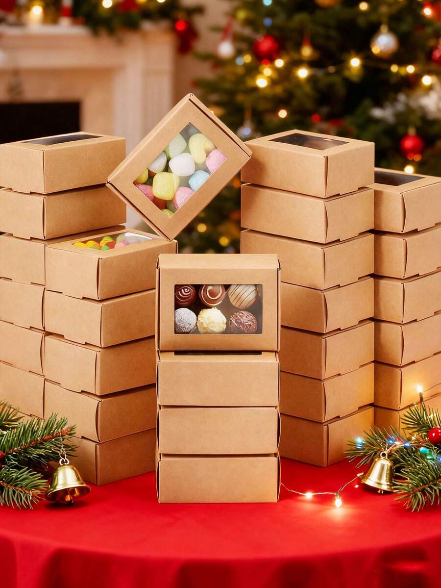 12/6pcs Soap Boxes For Homemade Packaging, Small Kraft Paper Snack Boxes With Window Display, For Candy, Bread, Soap Making, 3.7 X 2.6 X 1.4 Inches (Brown)