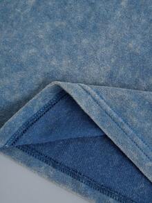 Women's Plus-Size Retro Double-Sided Letter Pattern Printed T-Shirt, Summer Casual Short-Sleeve Round-Neck T-Shirt, Everyday Summer Wear, Washed Texture, Patterned Printed T-Shirt - Blue - View 4