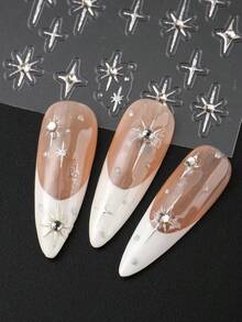 2 pezzi Adesivi per unghie con stelle francesi dorate e argentate, con strass, decorazioni per unghie 5D in metallo lucido a forma di stella, charms per unghie glitterati in stile Y2K, decorazioni fai-da-te per manicure