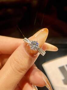 1pc 1ct Six-Prong Starlight Queen Moissanite Ring S925 Sterling Silver Luxury Engagement Wedding Ring Best Friend Birthday Anniversary Gift Bridal Wedding Jewelry