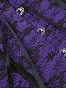 Woman' Plus-Size Corset Top, Renaissance Lingerie, Tie Bow Front Flower, Sexy Retro Shapewear - Purple - View 5