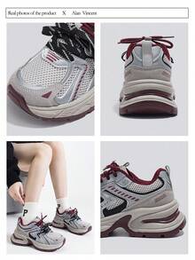 Alan Vincent[Free Returns And Exchanges][Local Delivery][Quick Arrival][City Sneaker Series]Women's Sneakers New Thick Soled Height-Increasing Women's Gray And Silver Shoes Fashionable And Comfortable Soft Shoes Can Be Paired With Various Pants And Clothes Outdoor Sports Shoes Street Style Box Packaging - 灰色 - 查看 2